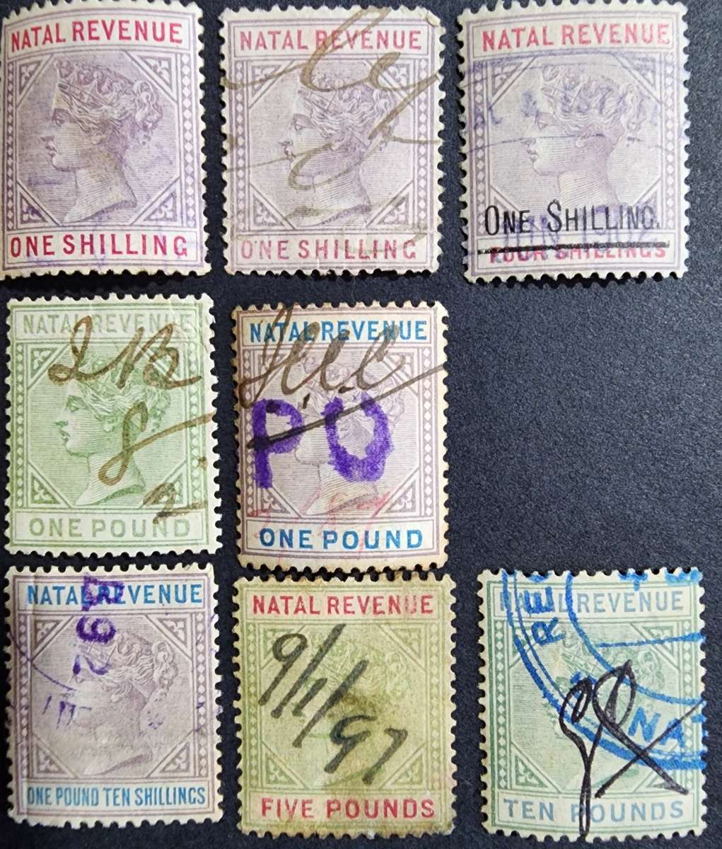 Natal Revenue Queen Victoria 1 penny - £10 fine used o  stock card