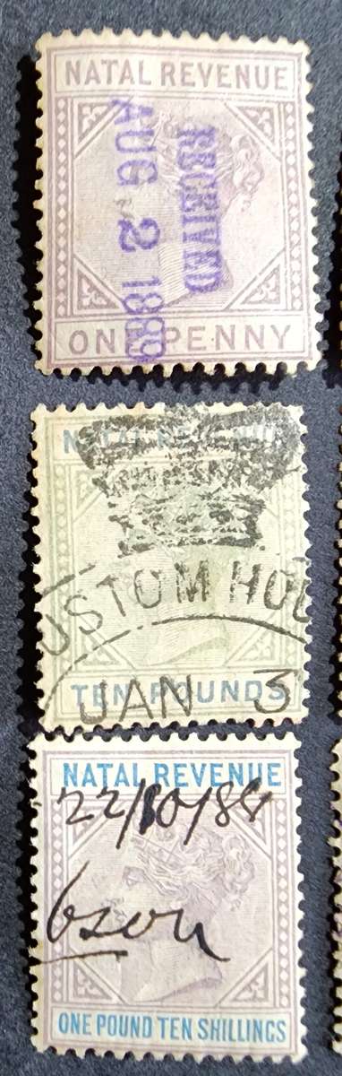 Natal Revenue Queen Victoria 1 penny - £10 fine used o  stock card