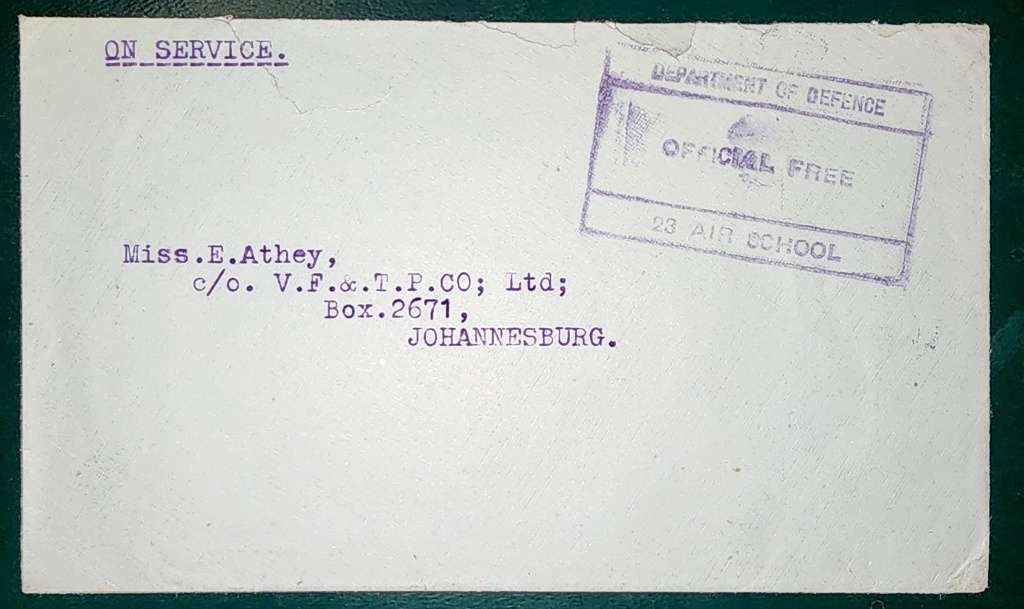 South Africa on active service cover addressed to Johannesburg