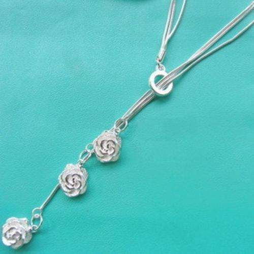 fashion 925 silver three rose Y shape necklace