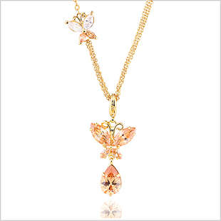 fashion golden double butterfly water drop CZ necklace