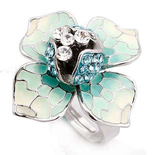 fashion blue gradation flower CZ adjustable rings