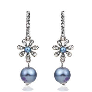 fashion CZ flower grey pearl dangle stud earrings