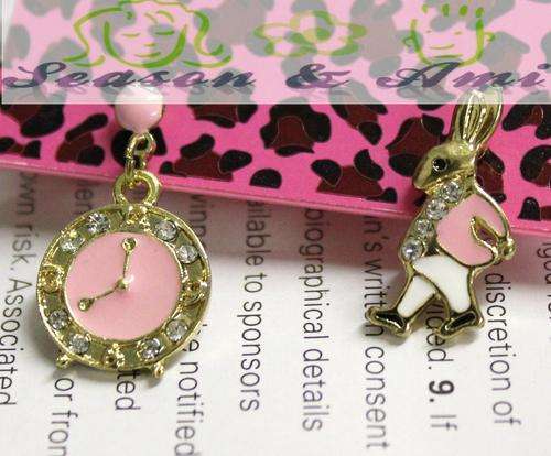 cute rabbit and alarm clock earrings