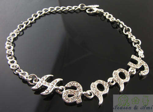NEW fashion  white rhinestone happy word  bracelet