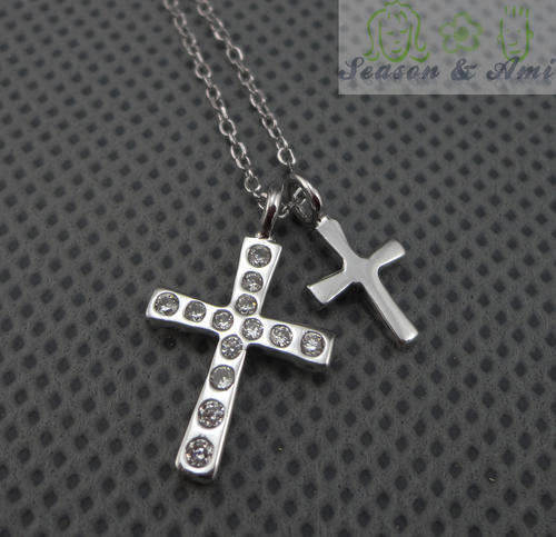 fashion 925 sterling silver double cross pendant necklace