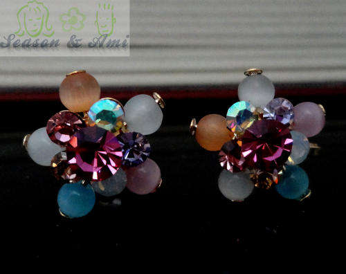 fashion multi color flower rhinestone earrings ear clip
