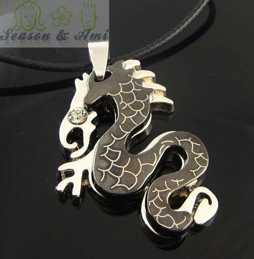 fashion dragon pendant leather chain necklace for men