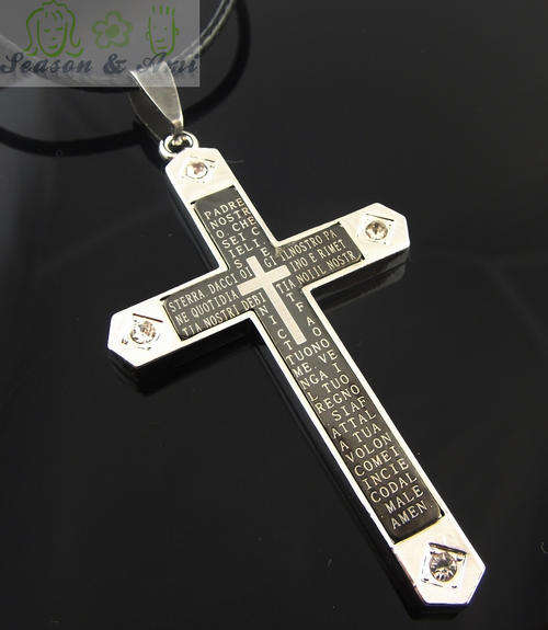 fashion cross pendant leather chain necklace for men