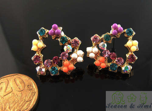 fashion heart multicolor rhinestone earrings