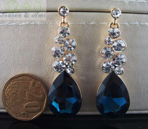 fashion blue rhinestone pendant earrings