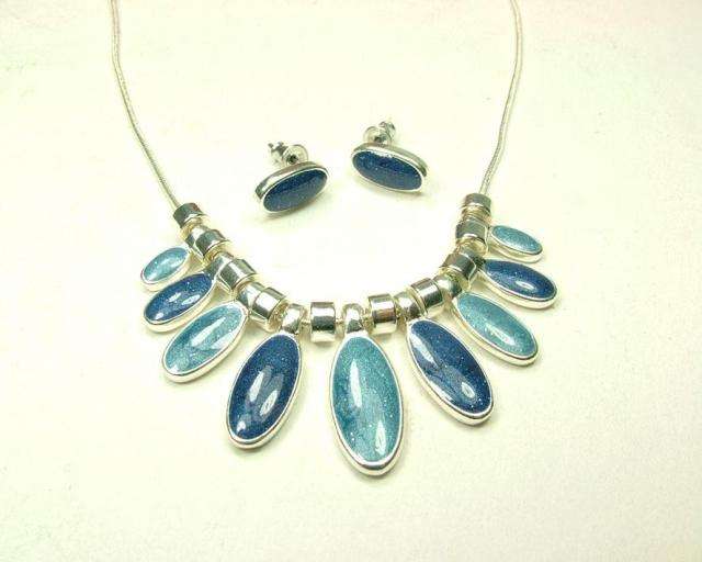 blue oil drip necklace&earrings sets