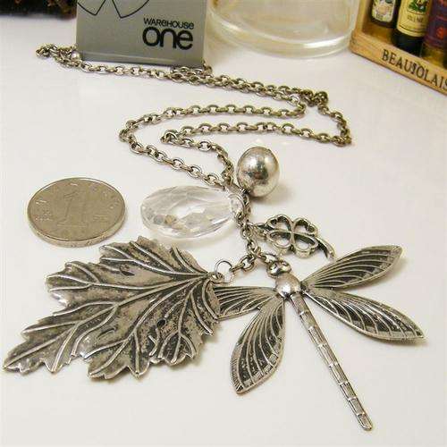 dragonfly leaf water-drop long necklace