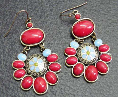 fashion tribal red stone earrings