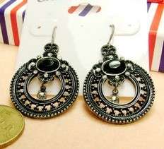 vintage style black stone circles hollow dangling earrings