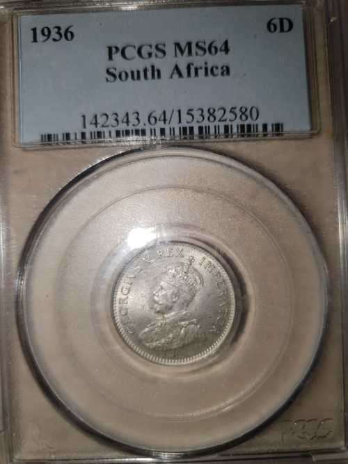 1936 6P PCGS MS64 South Africa