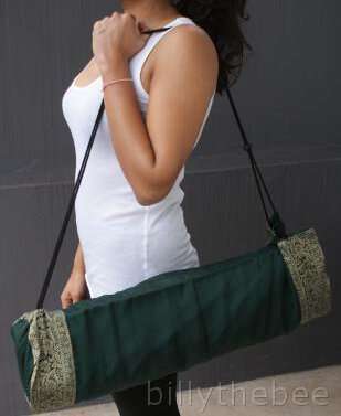 Yoga and Pilates Mat bag-Indian Saree border brocade Green