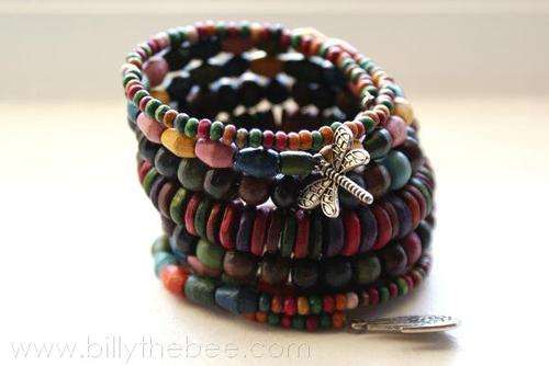 wood and beads charms wire bracelet