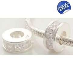 CZ CRYSTAL DIAMANTE 925 STERLING SILVER CHARM BEAD NOT PLATED