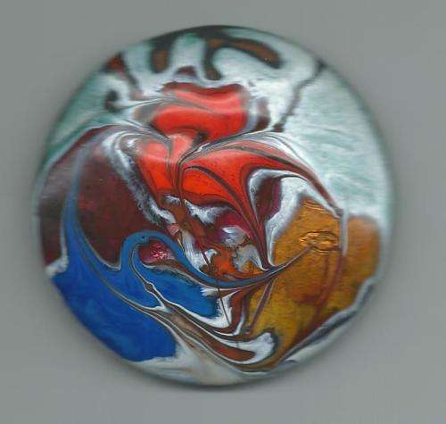 TRENDY, ENAMEL FIRED BROOCH ON BRASS BACKING