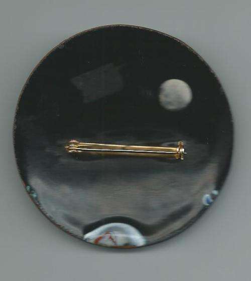 TRENDY, ENAMEL FIRED BROOCH ON BRASS BACKING