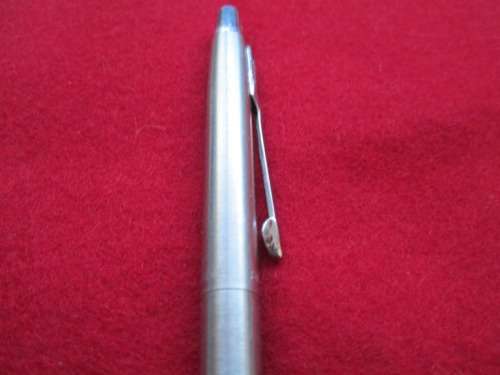 PARKER STAINLESS STEEL PEN & ORIGINAL BLUE REFILL STILL WRITING.