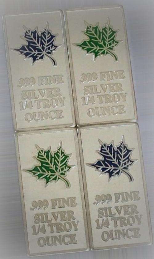 NEW!!! 1Troy Oz Silver Consisting of 2 x 1/4 Oz Blue Maple AND 2 x 1/4 Oz Green Maple!!!