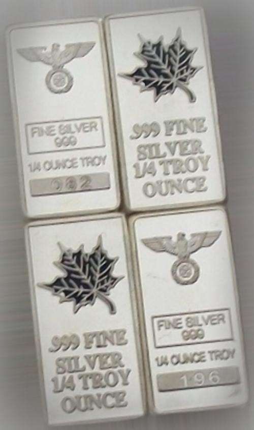 NEW!!! 1Troy Oz Silver Consisting of 2 x 1/4 Oz Blue Maple AND 2 x 1/4 Oz Iron Cross!!!