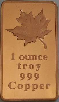 1 Troy Oz .999 Copper Maple Bar