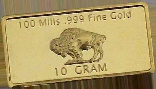 NEW!!! 10 Grams .100 Mills .999 Fine Gold Buffalo Bar