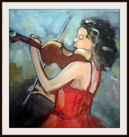 "Violin player" Original acrylic on canvas by Lofty (400 x 400)