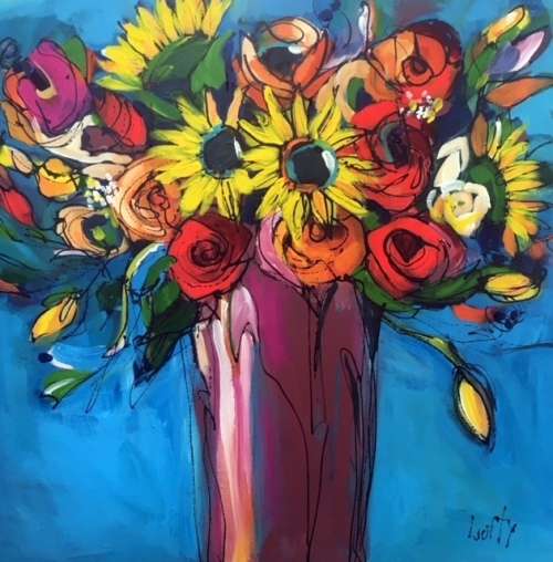 Flowers (700 x 700) on canvas by Lofty . Unframed