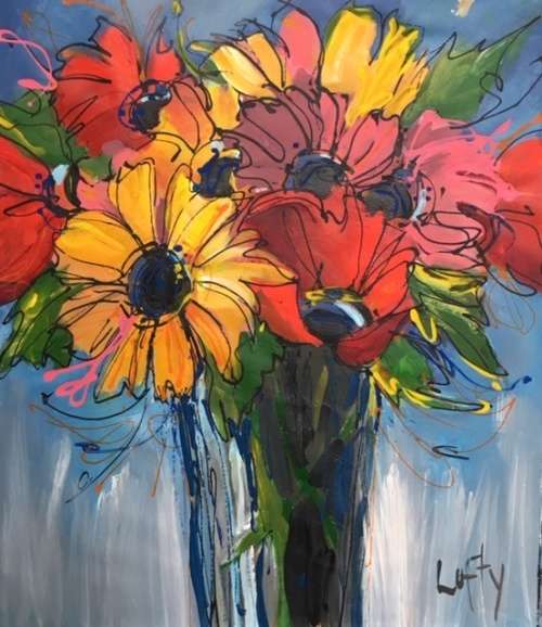 Flowers (600 x 700) on canvas by Lofty . Unframed
