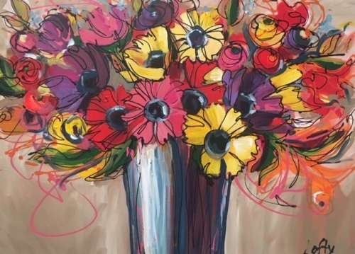 Flowers (550 x 750) on canvas by Lofty . Unframed