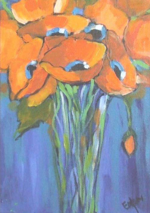 Orange poppies (250 x350)  Acrylic on canvas board. Unframed.