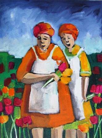 Friends .Oil glazed acrylic on board  (300 x 400) Unframed