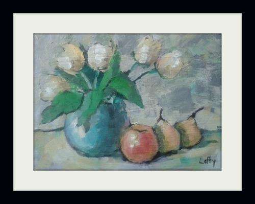 White tulips .Original acrylic by Lofty. Unframed.(300 x 400)