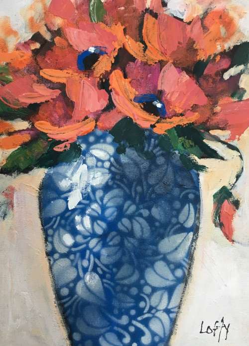 Flowers (300 x400). Mixed Media on board by Lofty. Unframed.