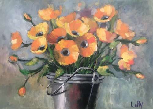 Poppies in Bucket (540 x 750) by Lofty