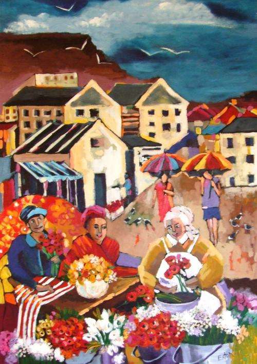 "Blommeverkopers"  Bright and colourful!! (1200x800). Big painting!!