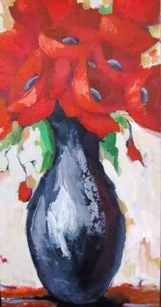 Red Poppies by Lofty Eaton (600x300) Acrylic on board.