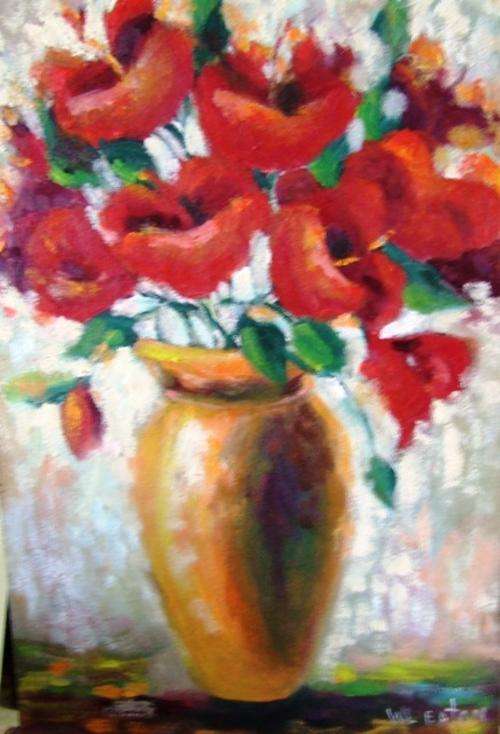 Lofty Eaton.(400 x 600)  Red Hibiscus. Oil on board.Unframed.