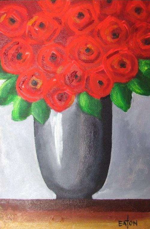 Lofty Eaton.(400 x 600) Red roses 2   .Acrylic on board.Unframed
