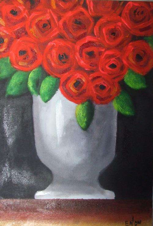 Lofty Eaton.(400 x 600) Red roses 1   .Acrylic on board.Unframed