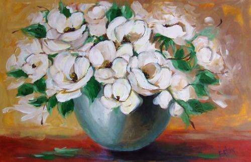 Original Lofty Eaton painting.(760x1160) White roses.Acrylic on canvas.Unframed. Large painting!!