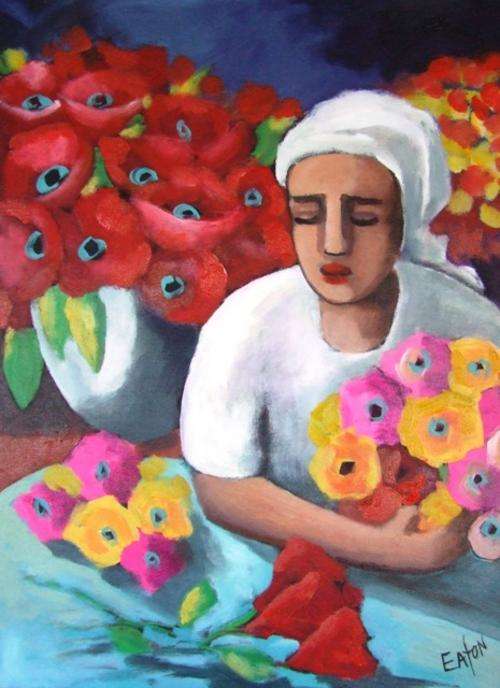 Blommeverkoper (560x760)  Acrylic on canvas.Unframed