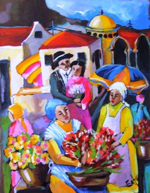 Blommeverkopers (560x760)  Acrylic on canvas.Unframed.