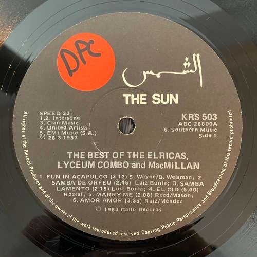 Elricas, Lyceum Combo and Macmillan - The Best Of Vinyl LP South African Jazz The Sun Records