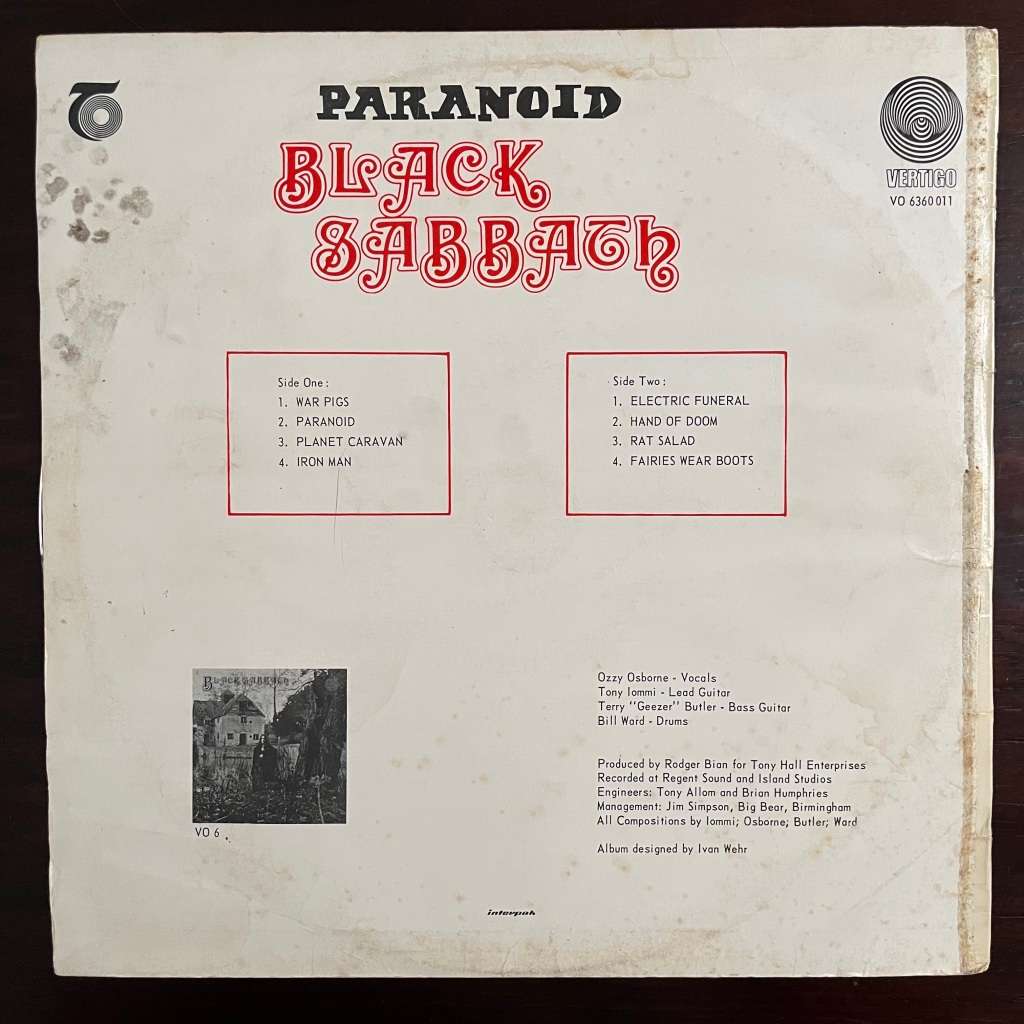 Black Sabbath - Paranoid Vinyl LP Rare South African Vertigo Swirl Unique SA Sleeve