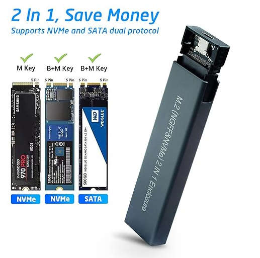 Aluminum M.2 NVME and NGFF SATA SSD Enclosure Adapter (B+M Key/M Key)